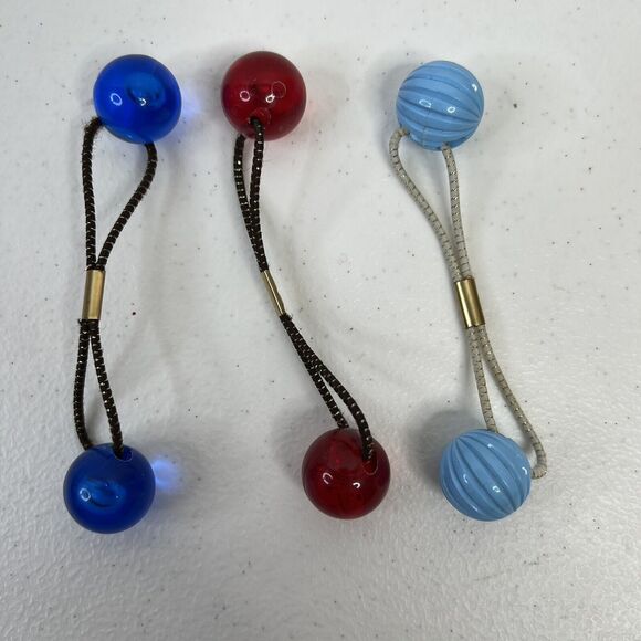 Lot 3 Vtg Goody Brand Hair Twin Bead Ponytail Holders Shiny Solid Blue Red - Picture 3 of 3